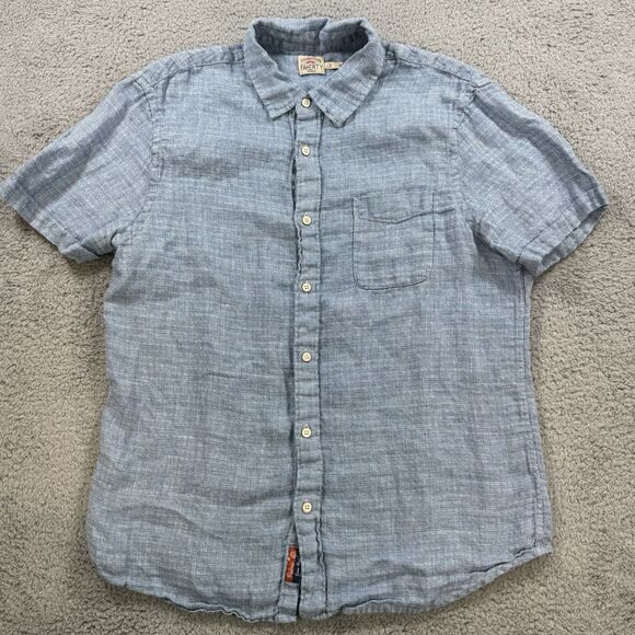 Faherty Palma Linen Shirt Mens L Blue Short Sleeve Linen Button Up Casual - Picture 1 of 9